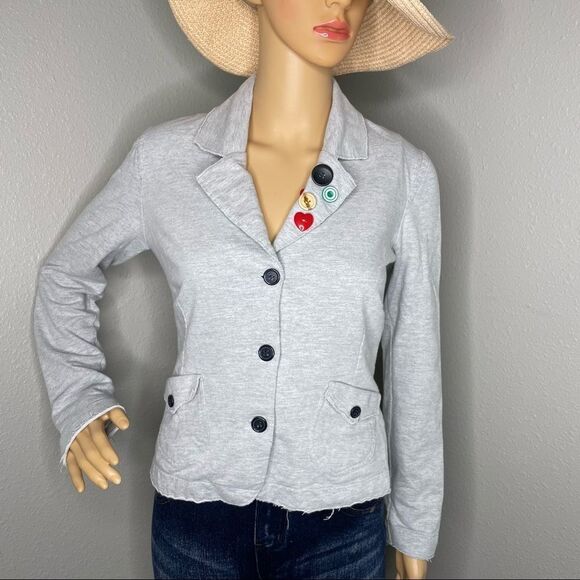 Levi’s Distressed Cotton Blazer Jacket Gray With Colorful Button Detail Sz Small - Picture 1 of 15